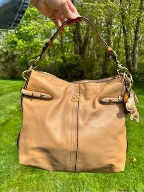 Coach Colette Hobo Bag Tan Leather Shoulder Bag Python Trim Pink Lining